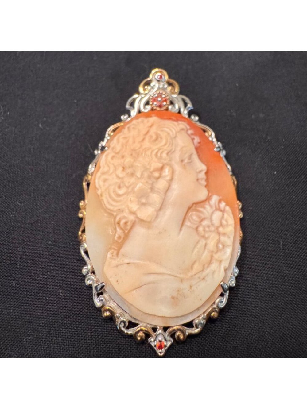 Solid Sterling Silver 925 Carved Shell Profile Pendant Size 2.75" Length